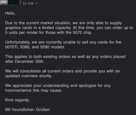 德国零售商抱怨高端显卡"一卡难求"：除RTX 5070全部没货