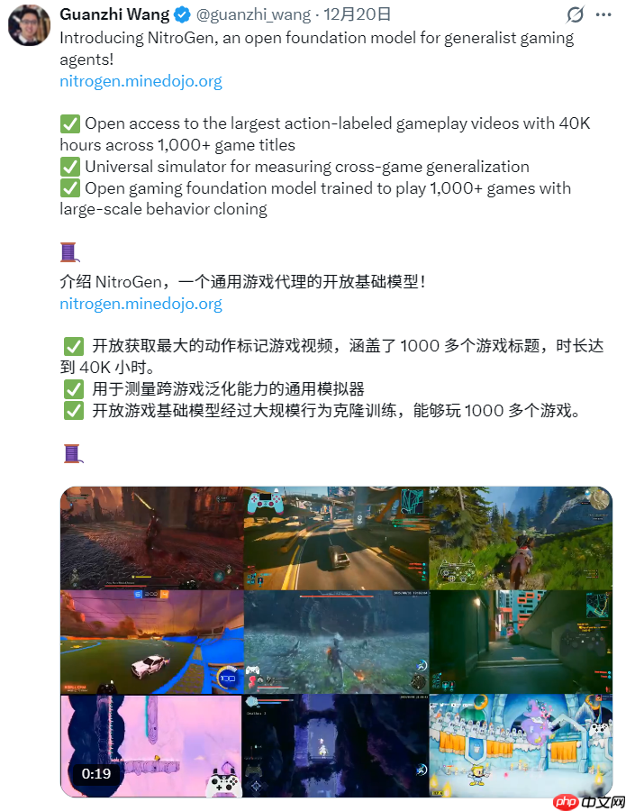 英伟达开源 NitroGen，统一的视觉到行动模型