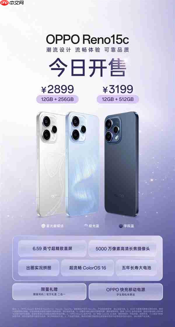 2899元起！OPPO Reno15c首销：IP69满级防水、五年长寿大电池