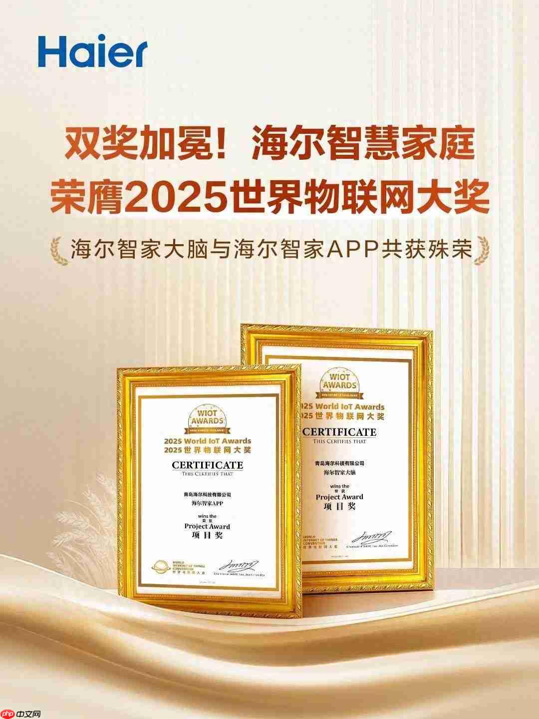 海尔智家大脑与智家APP荣膺2025世界物联网大奖