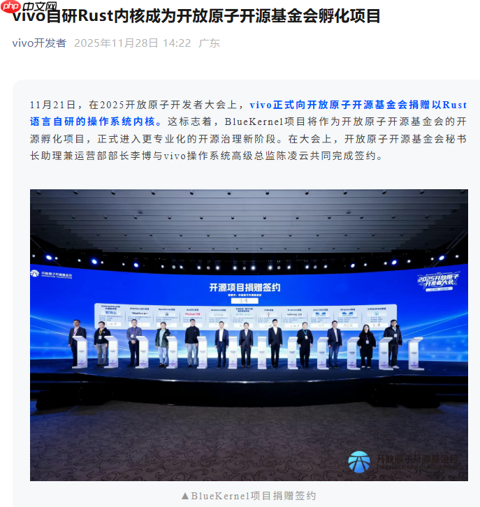 vivo 向开放原子开源基金会捐赠 Rust 自研操作系统内核