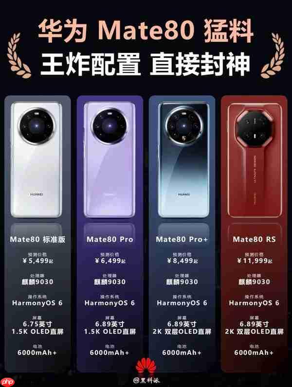 华为Mate 80系列四款机型参数曝光 预计5499元起?