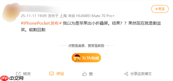 1299元被喷割韭菜!iPhone Pocket引热议 网友:以为苹果发布小折叠屏了