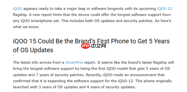 iQOO 15或将支持五年系统安全更新 领先友商一大截