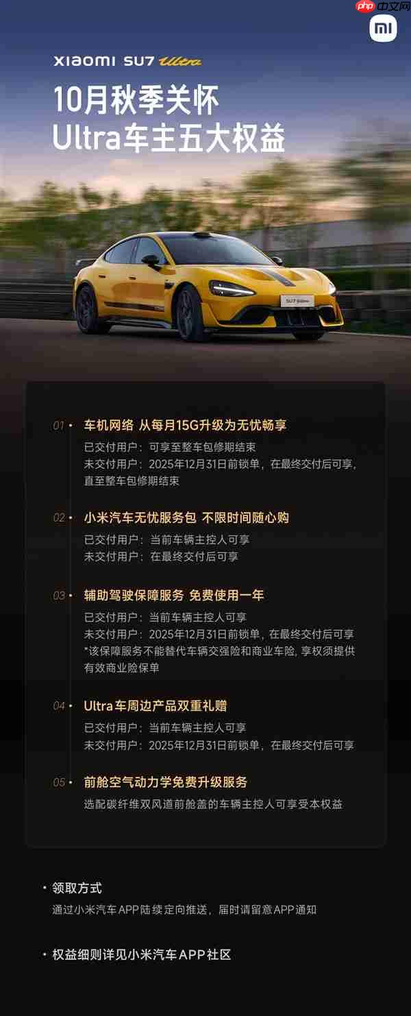 小米汽车发布秋季关怀：SU7 Ultra前舱空气动力学免费升级