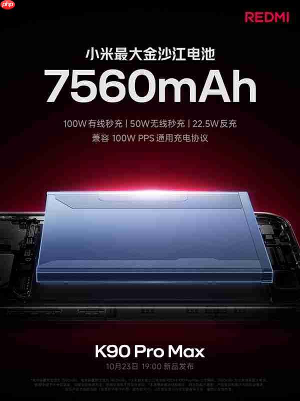 REDMI K90 Pro Max搭载7560mAh电池：100W有线+50W无线快充 兼容PPS