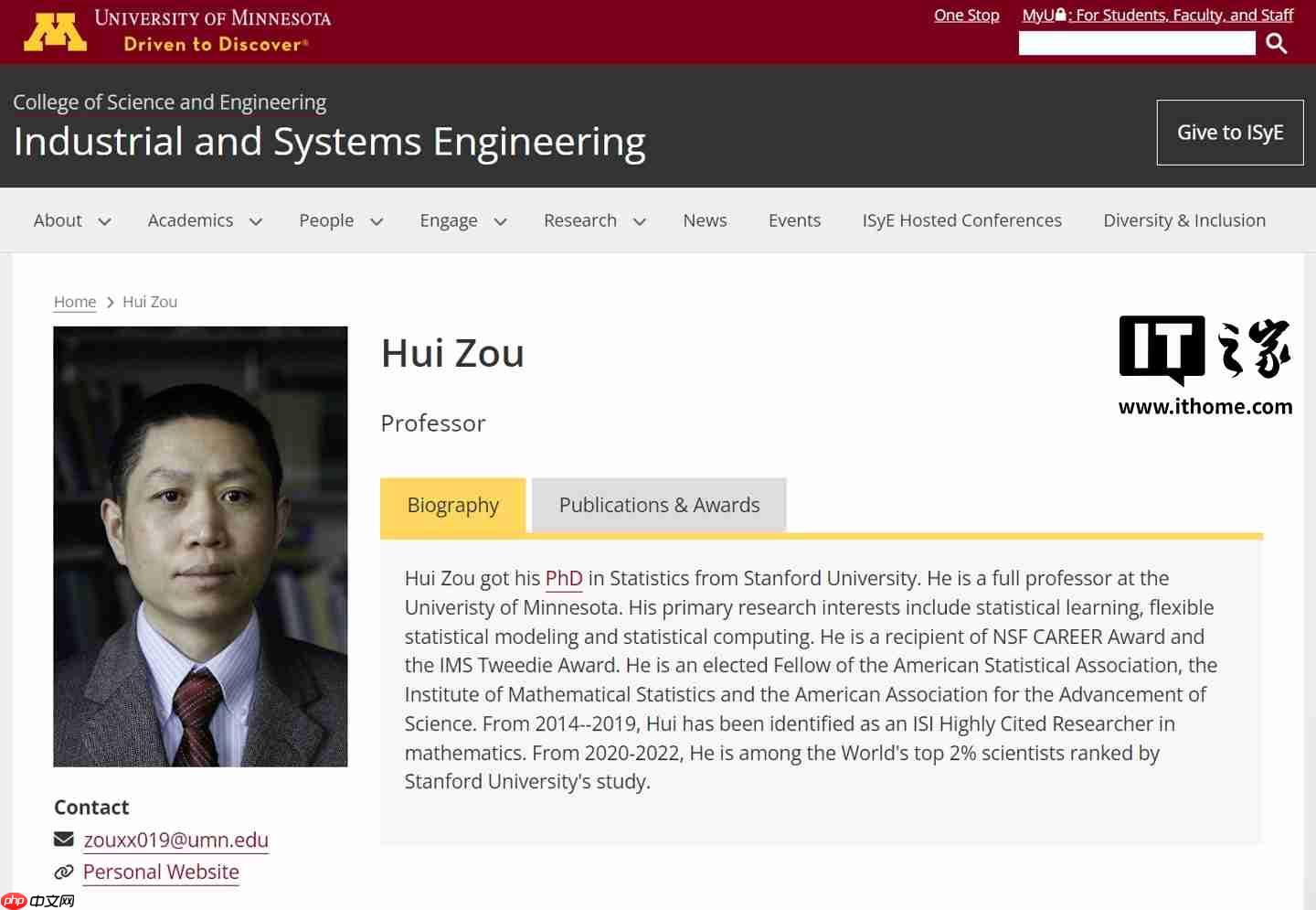 邹晖成为首位获得统计学奠基人奖的中国人