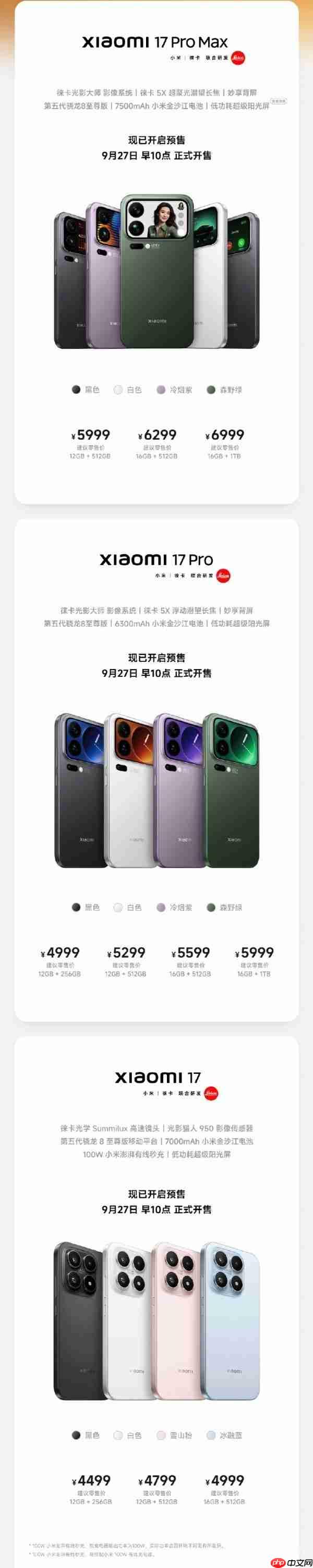 4499元起！小米17系列正式开售 配第五代骁龙8至尊版