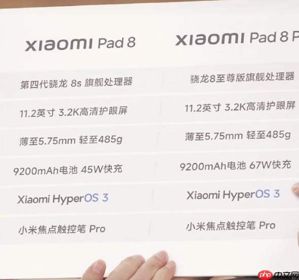 小米平板8/8 Pro全系参数公布：骁龙8至尊版、第四代骁龙8s双旗舰