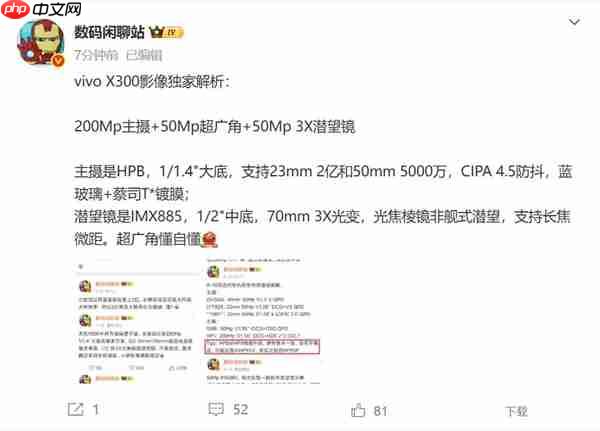 全球首发2亿新主摄！vivo X300影像参数出炉