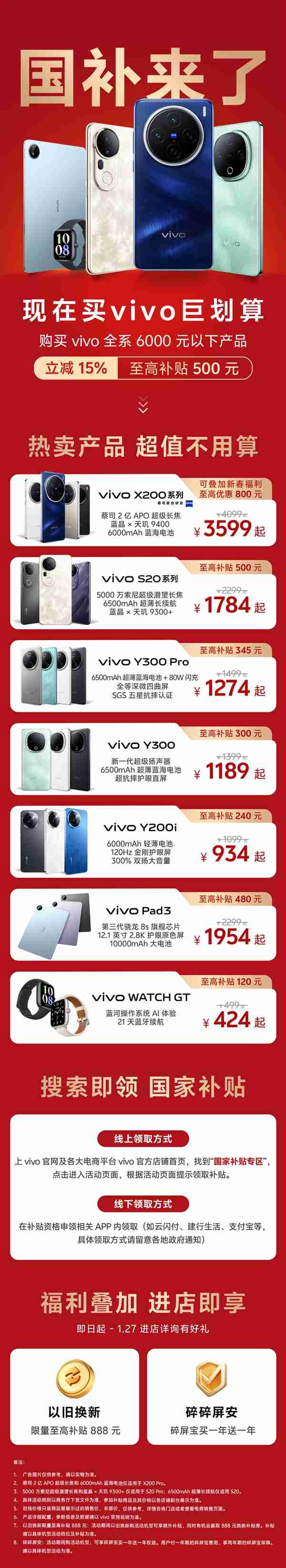 vivo全系产品国补攻略发布：6000元以下产品 至高补贴500元