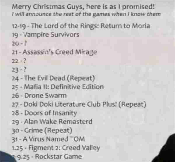 Epic“喜加16”游戏名单曝出！最后一款为R星游戏