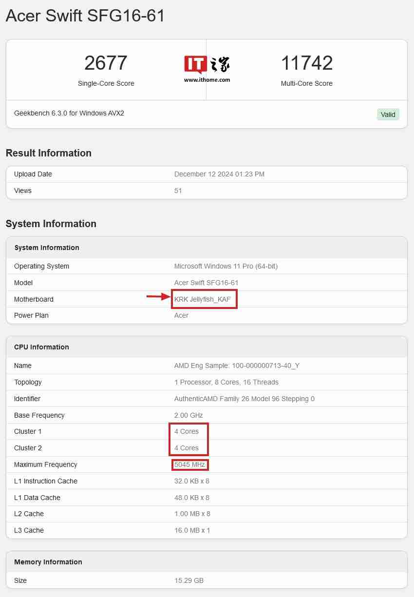 AMD Krackan Point APU 曝光:5.05 GHz,单核比 8845HS 快 14.3%、多核快 6.37%