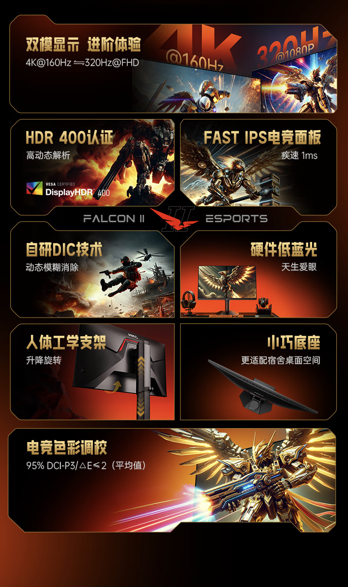 HKC 推出“G27H7 Pro”27 英寸显示器：4K 160Hz / 1080P 320Hz 双模，1899 元