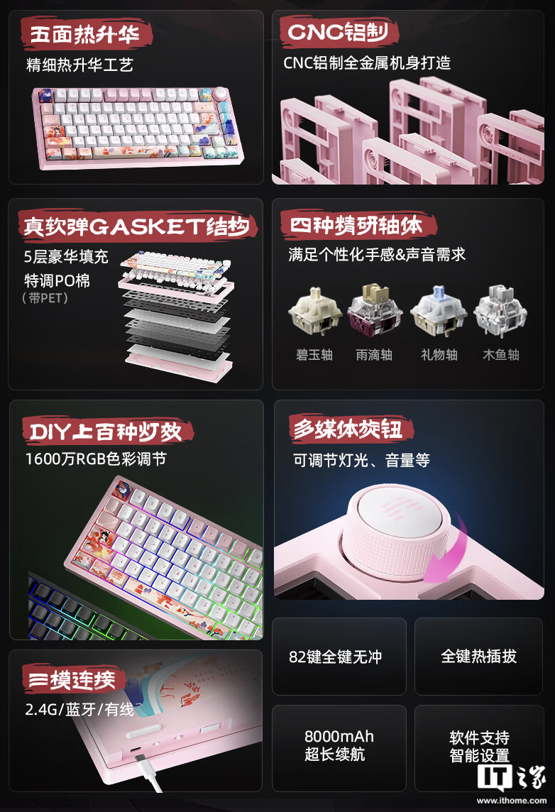 北通推出“妲己・倾城”的三模键盘：Gasket 结构、8000 毫安时电池，399 元