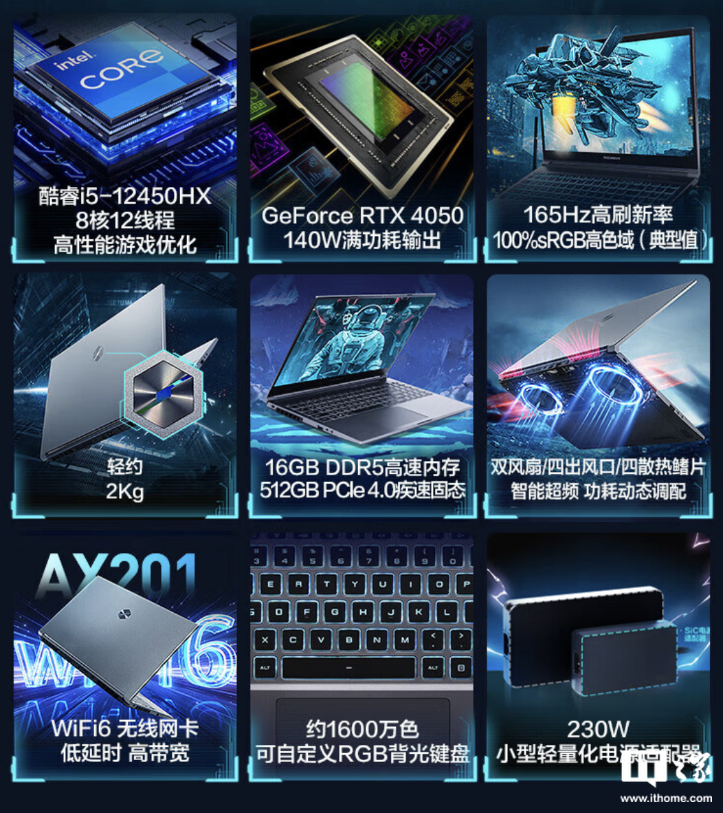 机械革命极光 15 笔记本新增“i5-12412450HX + 24G + 1T + RTX4050”版本，售 5799 元