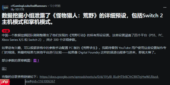 NS2版《怪物猎人：荒野》真要来了？曝预设参数已整理