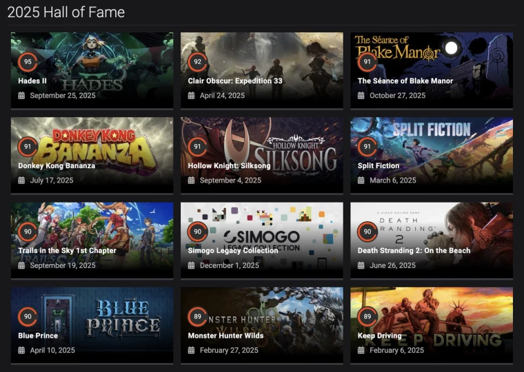 OpenCritic 2025年度榜单出炉：《哈迪斯2》95分荣登榜首
