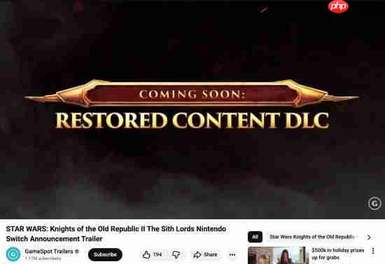 曝《星球大战：旧共和国武士2》曾秘密开发重制版！完整的现代化重制