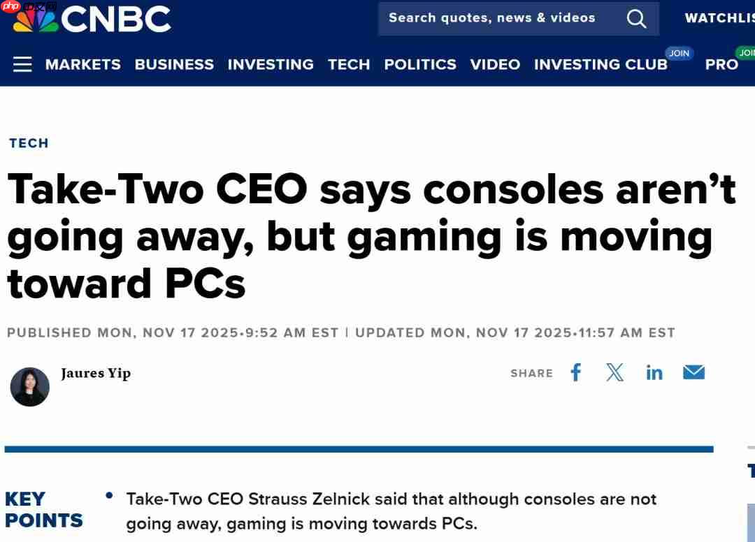 T2 CEO：主机不会消亡 但游戏的未来是PC